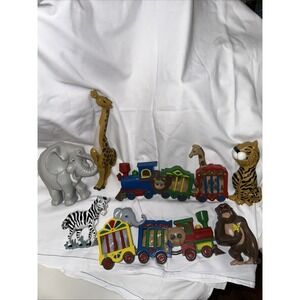 BURWOOD Train Wall Plaques Vintage Circus WILD ANIMAL Kids Elephant Lion‎ Mcm